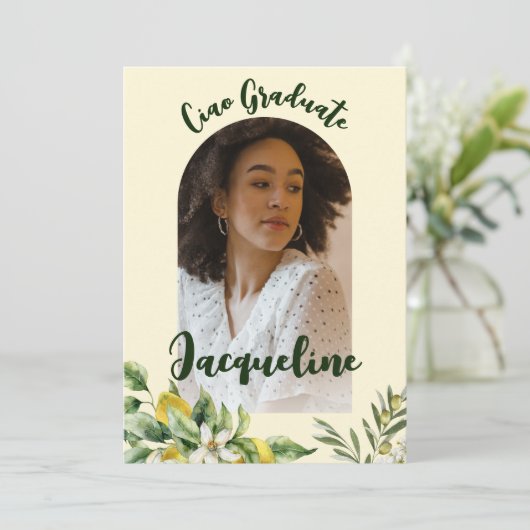 Retro Ciao Afstuderen Italiaans 2024 Roze Boog Fot Kaart (Staand voorkant)