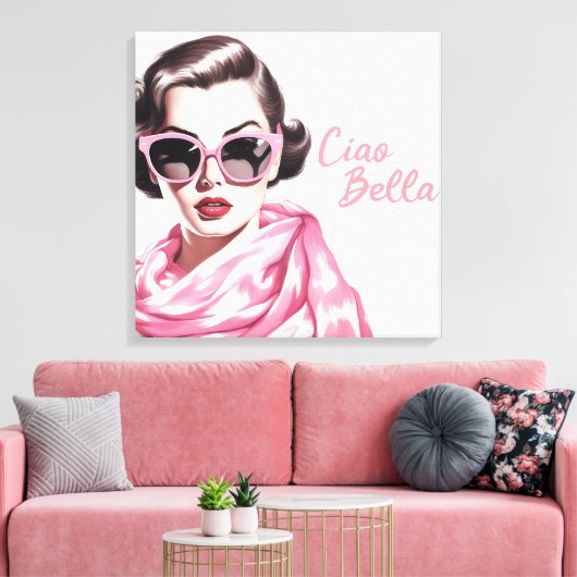 Retro Ciao Bella La Dolce Vita Canvas Afdruk (Insitu (Woonkamer))