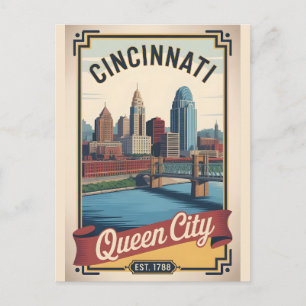 Retro Cincinnati Ohio Queen City Reisposter Briefkaart