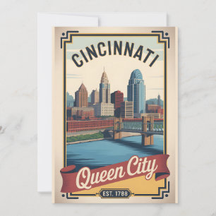 Retro Cincinnati Ohio Queen City Reisposter Feestdagenkaart