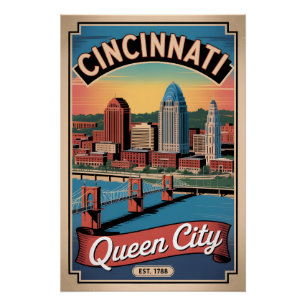 Retro Cincinnati Ohio Queen City Reisposter Perfect Poster