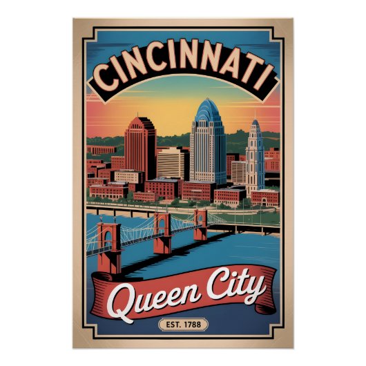 Retro Cincinnati Ohio Queen City Reisposter Perfect Poster (Voorkant)