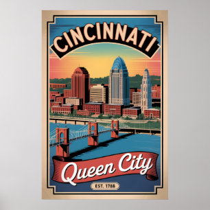Retro Cincinnati Ohio Queen City Reisposter Poster
