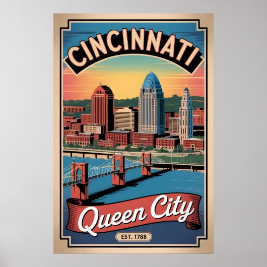 Retro Cincinnati Ohio Queen City Reisposter Poster (Voorkant)