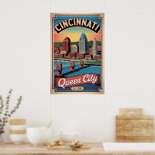 Retro Cincinnati Ohio Queen City Reisposter Poster (Keuken)