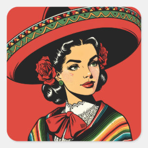 Retro Cinco de Mayo Fiesta Party Favoriet Vierkante Sticker
