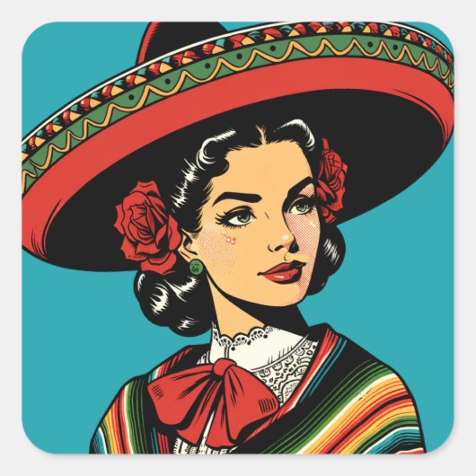 Retro Cinco de Mayo Fiesta Party Favoriet Vierkante Sticker (Voorkant)