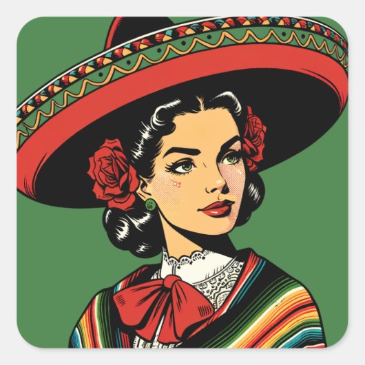 Retro Cinco de Mayo Fiesta Party Favoriet Vierkante Sticker (Voorkant)