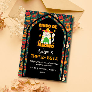 Retro Cinco De Mayo- Schattige Kat Drie-esta  Kaart