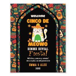 Retro Cinco De Mayo Schattige Kat Geslacht Onthull Foto Afdruk