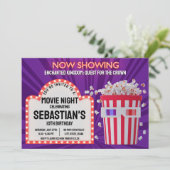 Retro Cinema Sign en Popcorn Verjaardagsfilm Night Kaart (Staand voorkant)