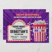 Retro Cinema Sign en Popcorn Verjaardagsfilm Night Kaart (Voorkant / Achterkant)