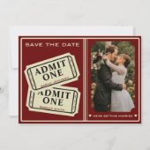 Retro Cinema Theater Geef een ticket Stub Bruiloft Save The Date (Voorkant)
