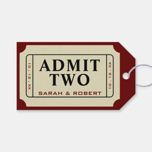 Retro Cinema Theater Geef twee ticket bruiloft toe Cadeaulabel (Voorkant (Horizontaal))
