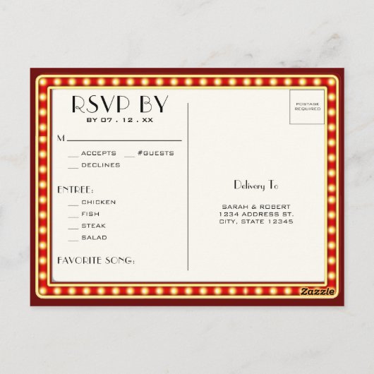 Retro Cinema Theater Markie Teken Rood Bruiloft RS Briefkaart (Achterkant)