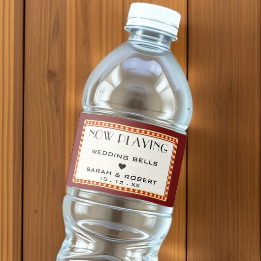 Retro Cinema Theater Marquee Teken Bruiloft Favor Waterfles Etiket