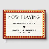 Retro Cinema Theater Marquee Teken Rood Bruiloft Gastenboek (Voorkant)