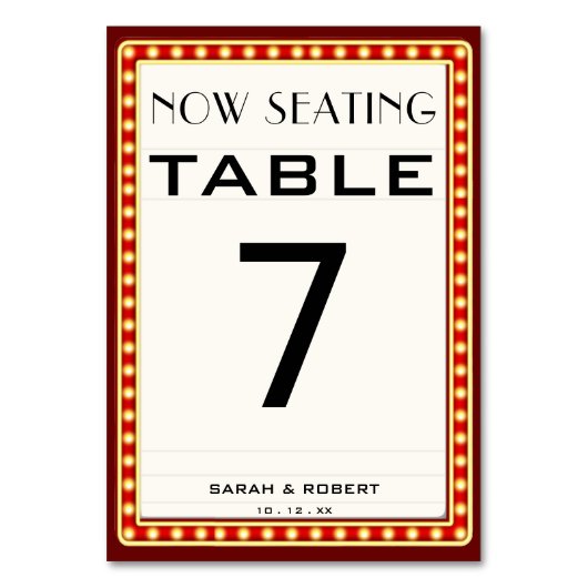 Retro Cinema Theater Marquee Teken Rood Bruiloft Kaart (Voorkant)