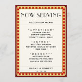 Retro Cinema Theater Marquee Teken Rood Bruiloft Menu (Voorkant)
