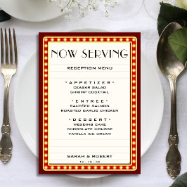 Retro Cinema Theater Marquee Teken Rood Bruiloft Menu