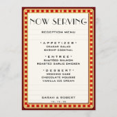 Retro Cinema Theater Marquee Teken Rood Bruiloft Menu (Voorkant)