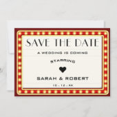 Retro Cinema Theater Marquee Teken Rood Bruiloft Save The Date (Voorkant)