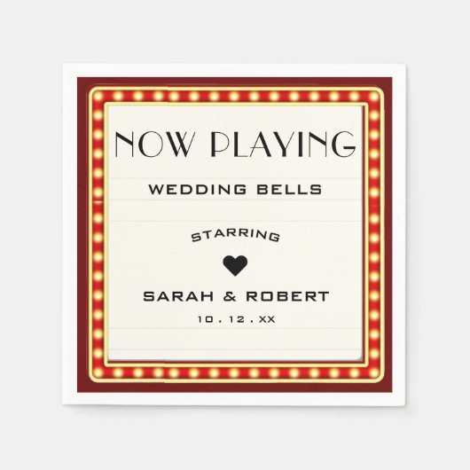 Retro Cinema Theater Marquee Teken Rood Bruiloft Servet (Voorkant)
