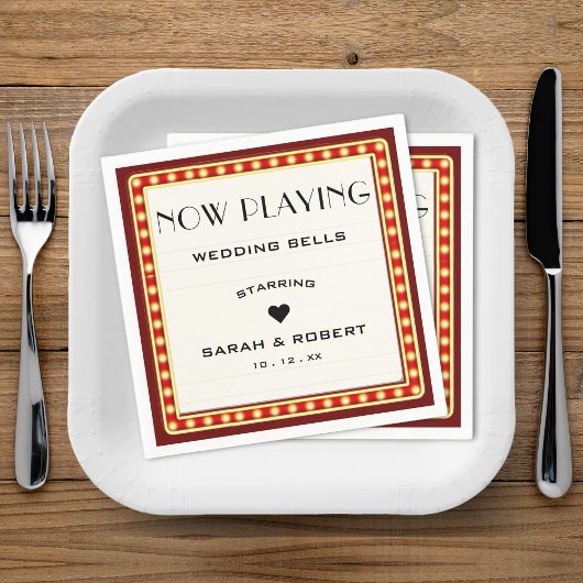 Retro Cinema Theater Marquee Teken Rood Bruiloft Servet