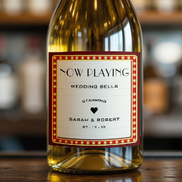 Retro Cinema Theater Marquee Teken Rood Bruiloft Sparkling Wijnetiket