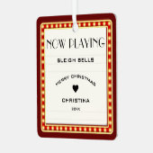 Retro Cinema Theater Marquee Teken Rood Kerstmis Metalen Ornament (Voorkant links)