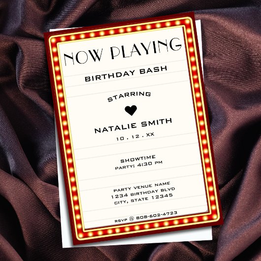 Retro Cinema Theater Marquee Teken Rood Verjaardag Kaart