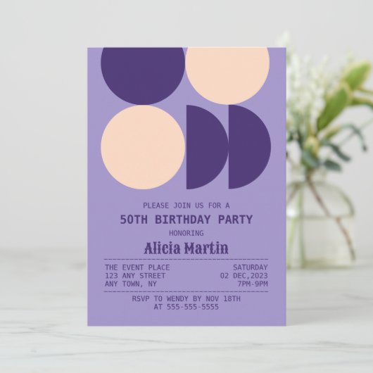 Retro Circle Geometrische Paarse Patroon Verjaarda Kaart (Staand voorkant)
