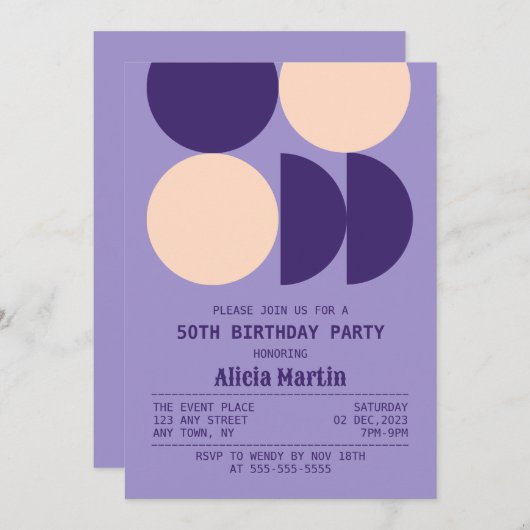 Retro Circle Geometrische Paarse Patroon Verjaarda Kaart (Voorkant / Achterkant)