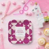 Retro Circle Scallop Mid Century Paarse bruiloft Papieren Bordje (Feest)