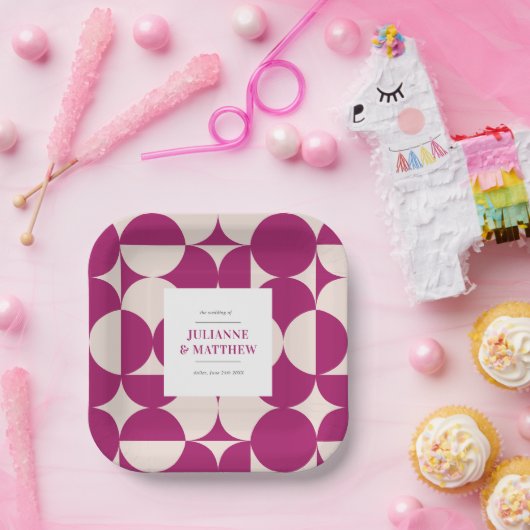 Retro Circle Scallop Mid Century Paarse bruiloft Papieren Bordje (Feest)