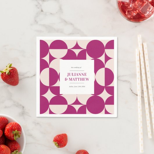 Retro Circle Scallop Mid Century Paarse bruiloft Servet (Insitu)