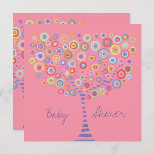 Retro Circle Tree Baby shower Kaart (Voorkant / Achterkant)