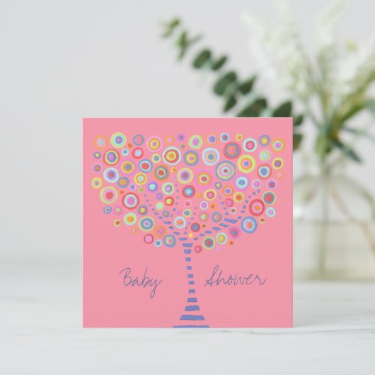 Retro Circle Tree Baby shower Kaart (Staand voorkant)