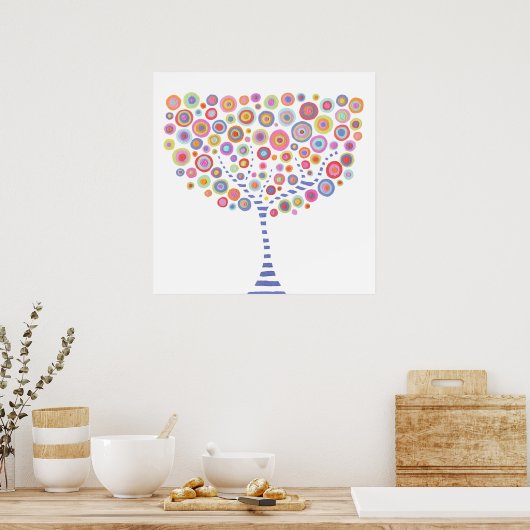 Retro Circle Tree Room Wall Art Canvas Poster (Keuken)