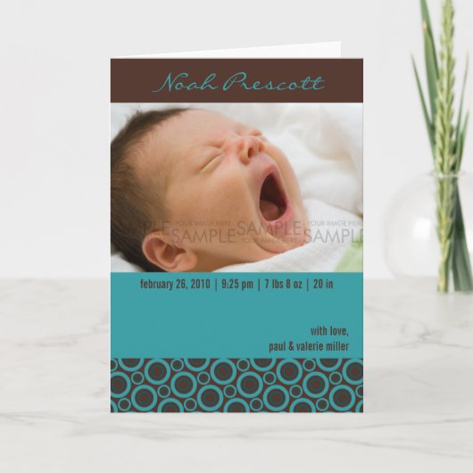 Retro Circles Blauwgroen · Baby aankondiging (Voorkant)