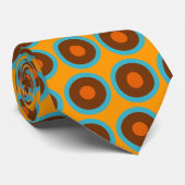 Retro Circles Blue Brown Sinaasappel Stropdas (Opgerold)