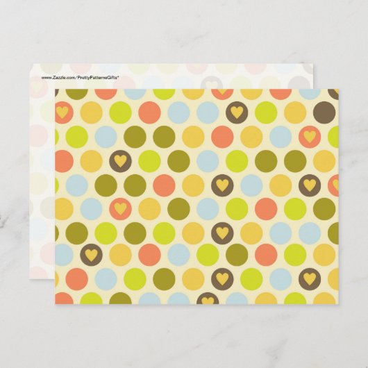 Retro Circles en Hearts Pattern Green Gold Blue Briefkaart (Voorkant / Achterkant)
