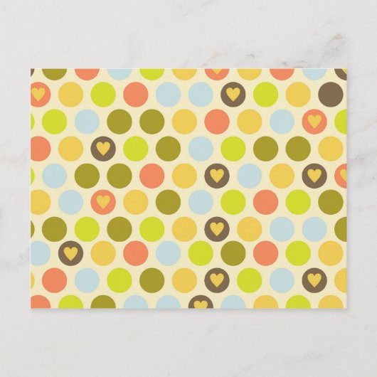 Retro Circles en Hearts Pattern Green Gold Blue Briefkaart (Voorkant)
