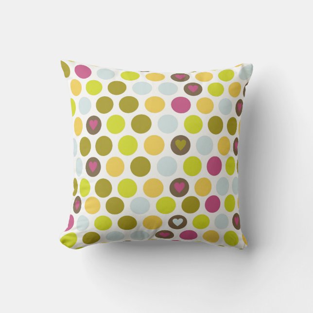 Retro Circles en Hearts Pattern Green Gold Blue Kussen (Voorkant)