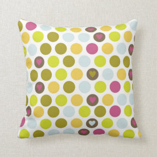 Retro Circles en Hearts Pattern Green Gold Blue Kussen