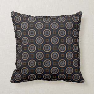 Retro Circles en Squares Navy Blue Brown Stylish Kussen