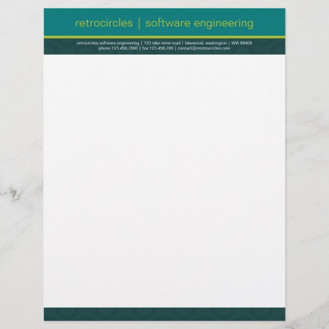 Retro Circles Groene en Blauwgroen zakelijke brief Gepersonaliseerd Briefhoofd (Voorkant)