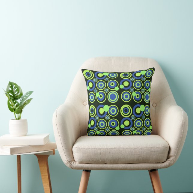 Retro Circles Party Blauw Groen Zwart Kussen (Stoel)