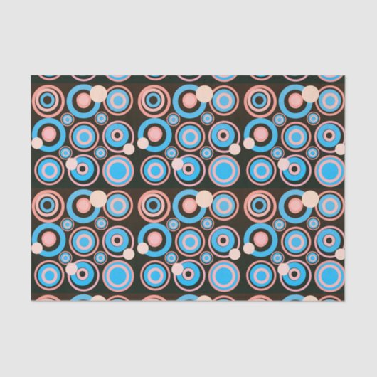 Retro Circles Party Koraal Turquoise Zwart Tissuepapier (Voorkant)