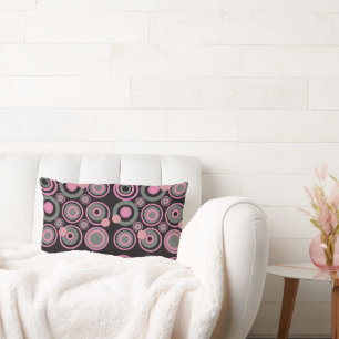 Retro Circles Party Stoffig Roze Grijs Zwart Kussen